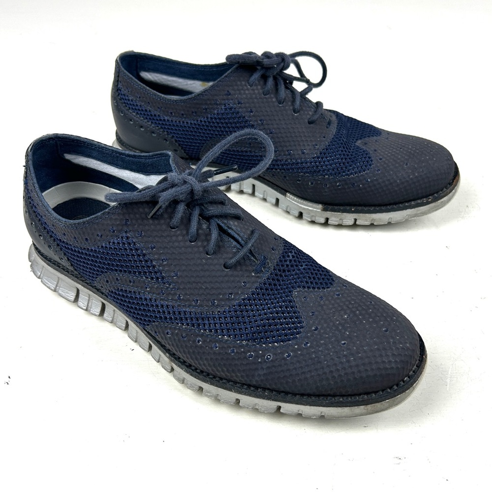 Cole Haan Wingtip Mens 7.5M ZeroGrand Stitchlite Shoes Blue Knit